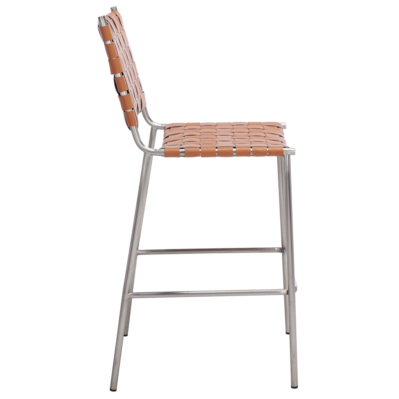 Safavieh Bahari Leather and Metal Woven Counter Stool  in Amber / Silver