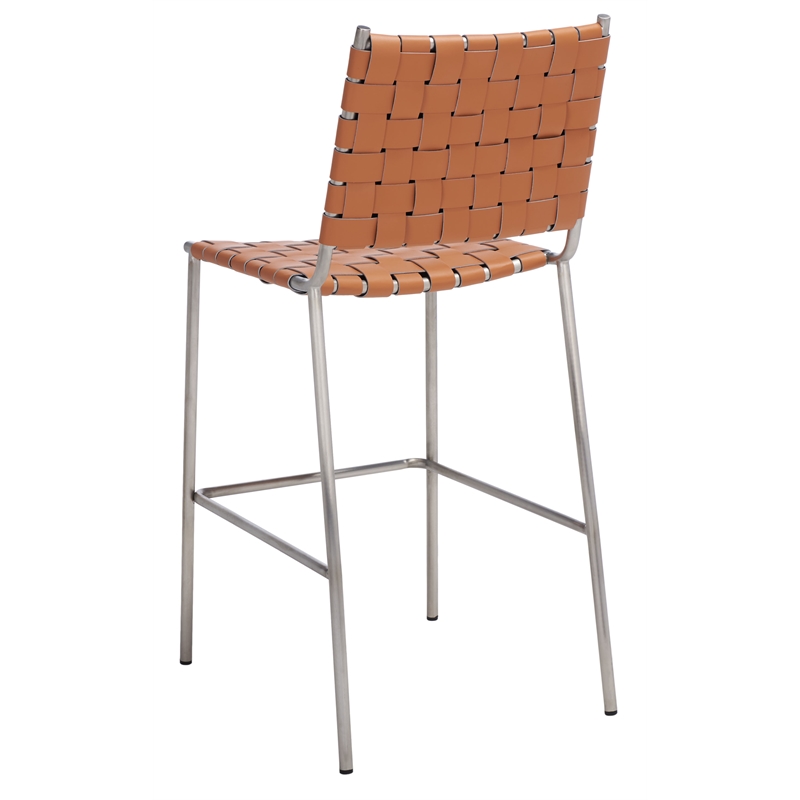 Safavieh Bahari Leather and Metal Woven Counter Stool  in Amber / Silver