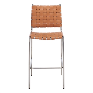 Safavieh Bahari Leather and Metal Woven Counter Stool  in Amber / Silver