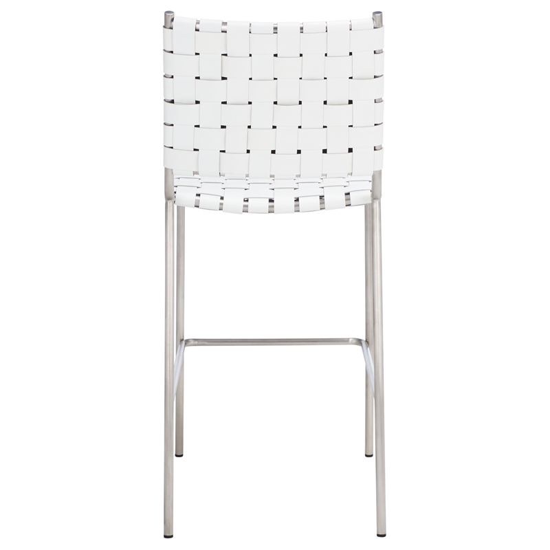 Safavieh Bahari Leather and Metal Woven Counter Stool in White / Silver
