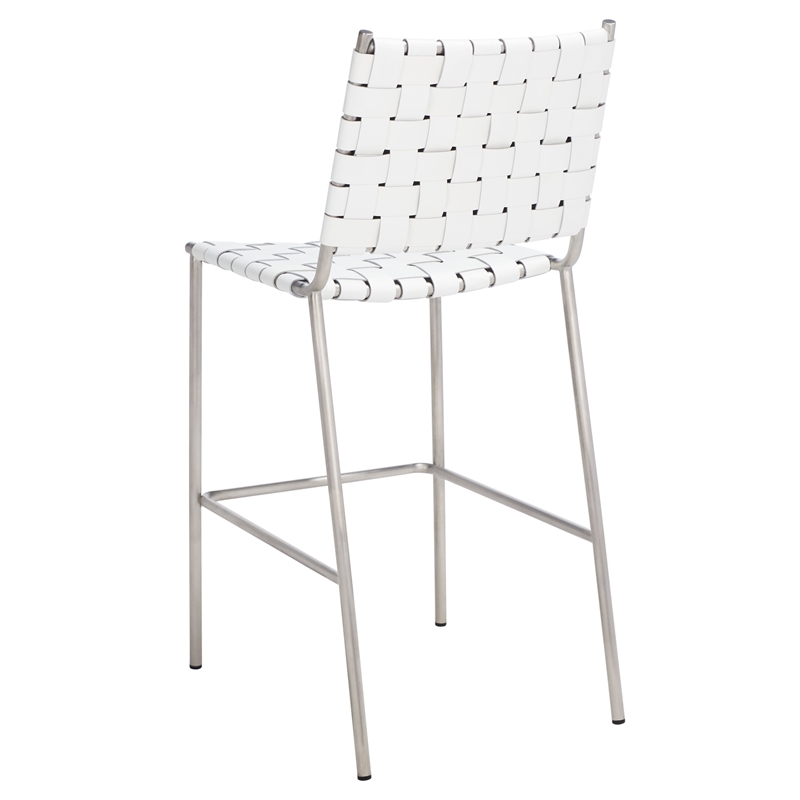 Safavieh Bahari Leather and Metal Woven Counter Stool in White / Silver