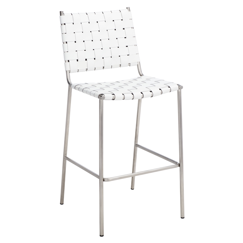 Safavieh Bahari Leather and Metal Woven Counter Stool in White / Silver