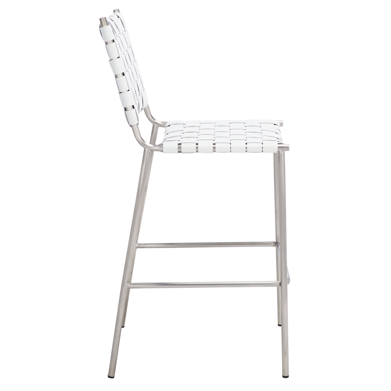 Safavieh Bahari Leather and Metal Woven Counter Stool in White / Silver