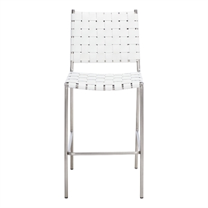 Safavieh Bahari Leather and Metal Woven Counter Stool in White / Silver
