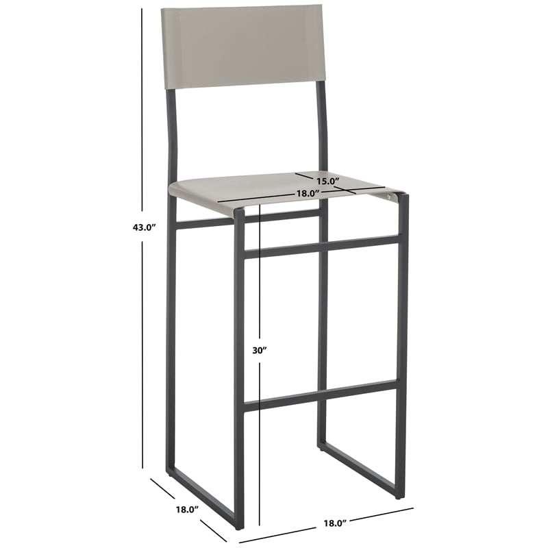 Safavieh Layne Iron and Leather Barstool in Light Gray /Black