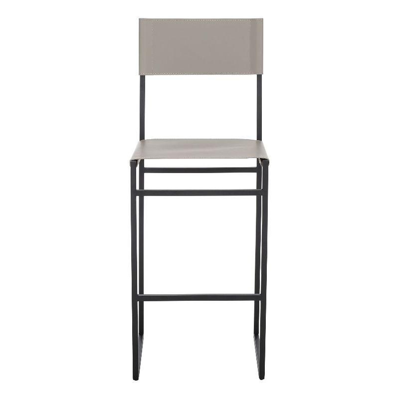 Safavieh Layne Iron and Leather Barstool in Light Gray /Black