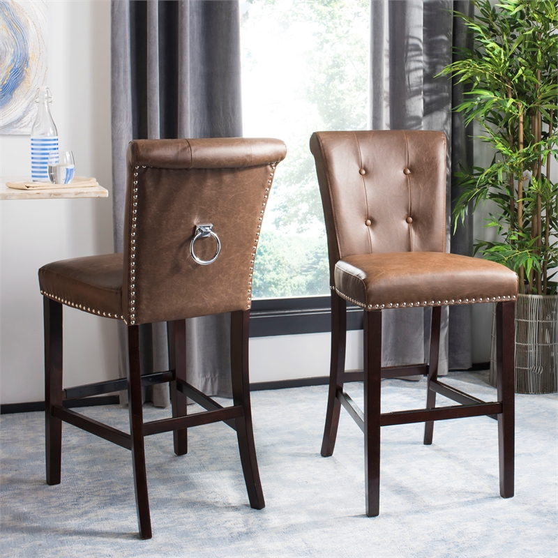 Safavieh Taylor Wood and Metal Bar Stool in Brown / Espresso