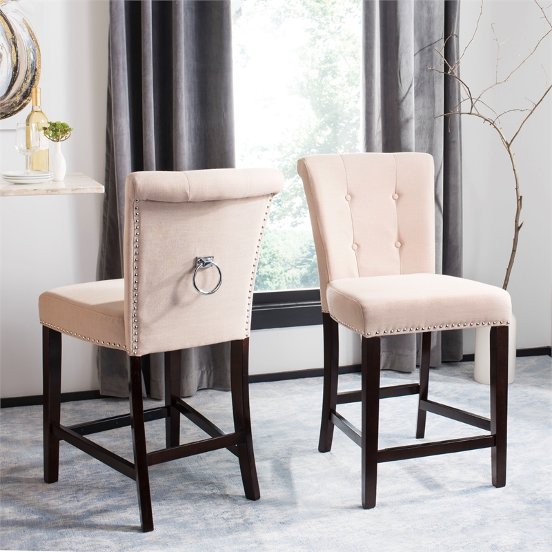 Safavieh Taylor Wood and Metal Counter Stool in Beige / Espresso