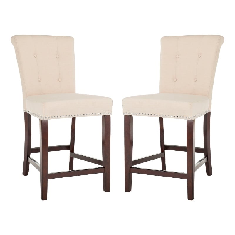 Safavieh Taylor Wood and Metal Counter Stool in Beige / Espresso