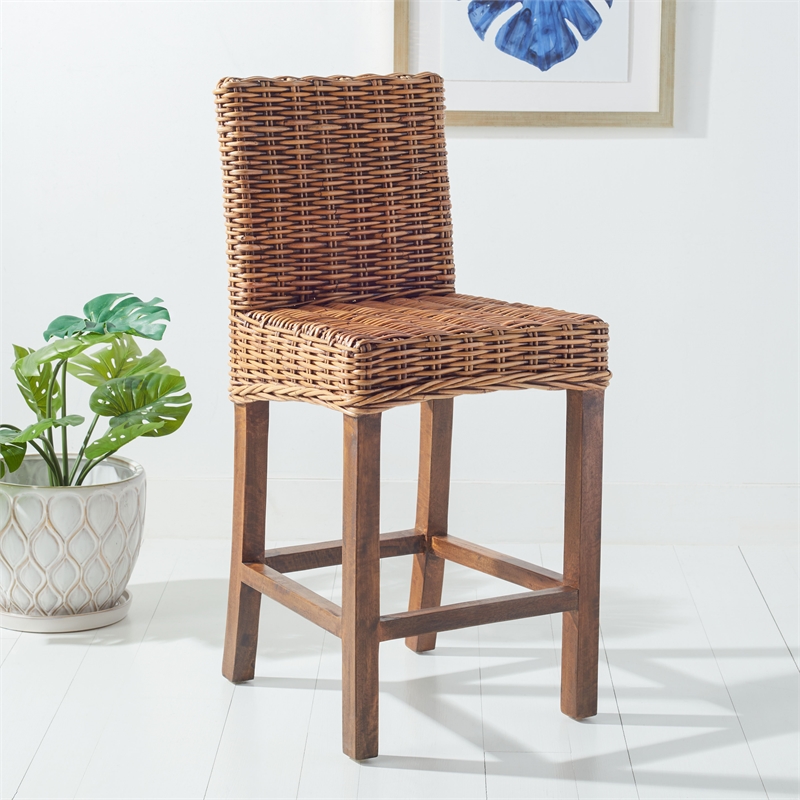 Safavieh Tobie Rattan Counter Stool Wood in White
