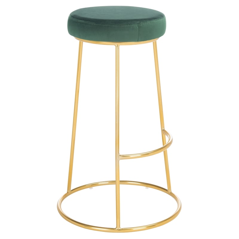 Safavieh Sabina Velvet and Wood Round Bar Stool in Green / Gold