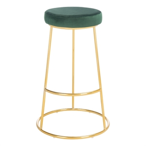 Safavieh Sabina Velvet and Wood Round Bar Stool in Green / Gold