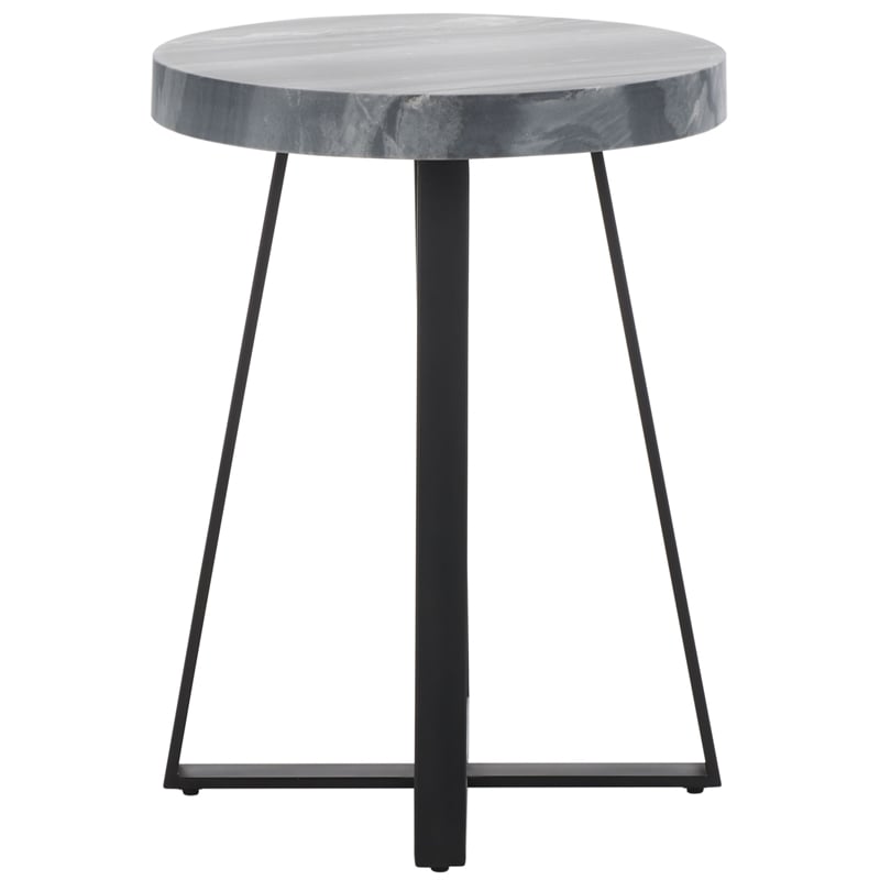 Safavieh Guenon Marble and Iron Round Accent Table in Gray /Marble/ Black