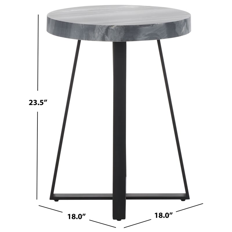 Safavieh Guenon Marble and Iron Round Accent Table in Gray /Marble/ Black