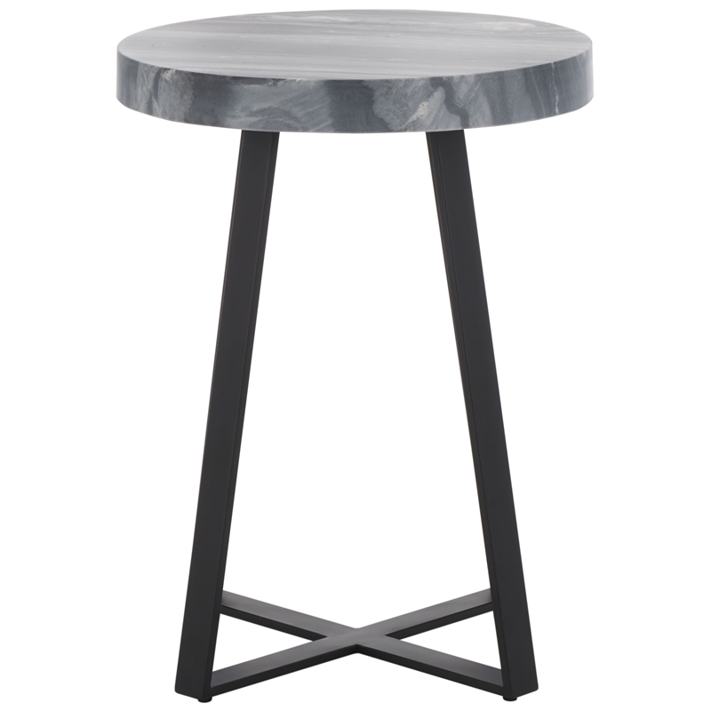 Safavieh Guenon Marble and Iron Round Accent Table in Gray /Marble/ Black