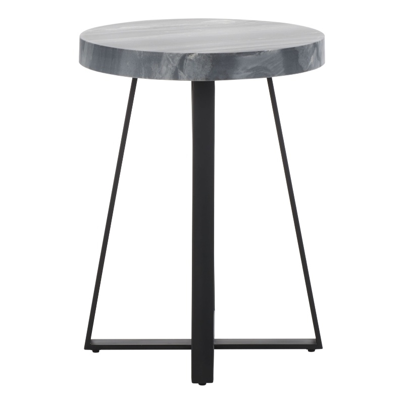 Safavieh Guenon Marble and Iron Round Accent Table in Gray /Marble/ Black