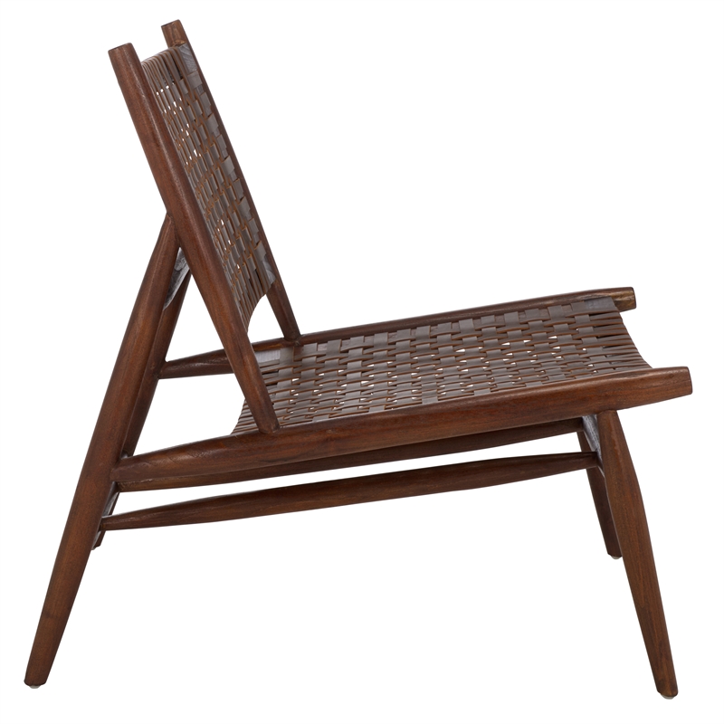 Safavieh Soleil Leather and Wood Accent Chair in Amber / Brown