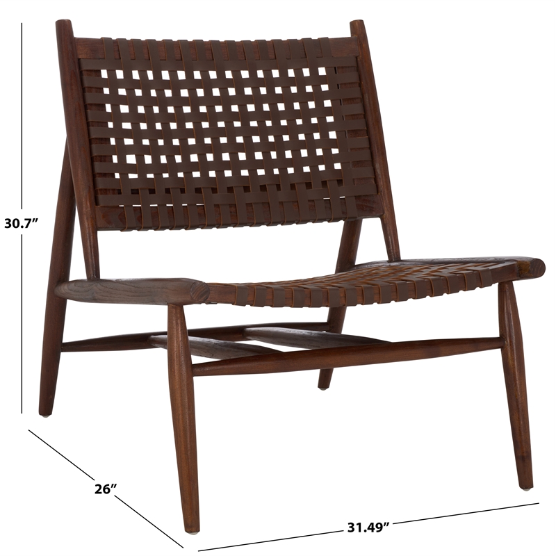 Safavieh Soleil Leather and Wood Accent Chair in Amber / Brown