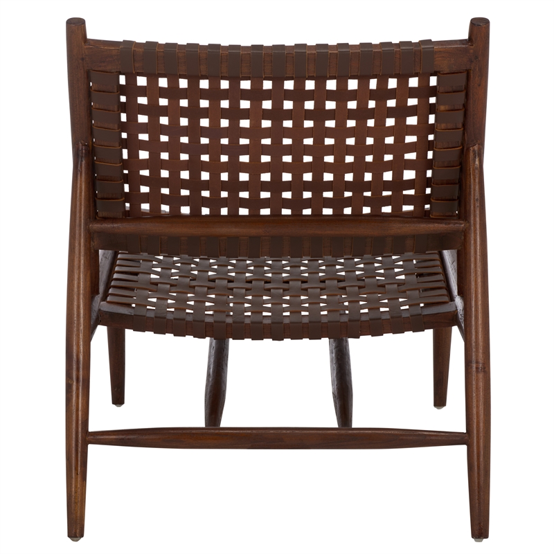 Safavieh Soleil Leather and Wood Accent Chair in Amber / Brown