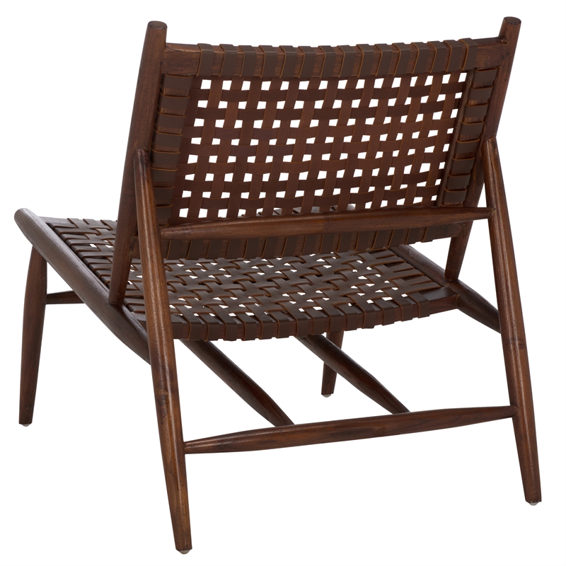 Safavieh Soleil Leather and Wood Accent Chair in Amber / Brown