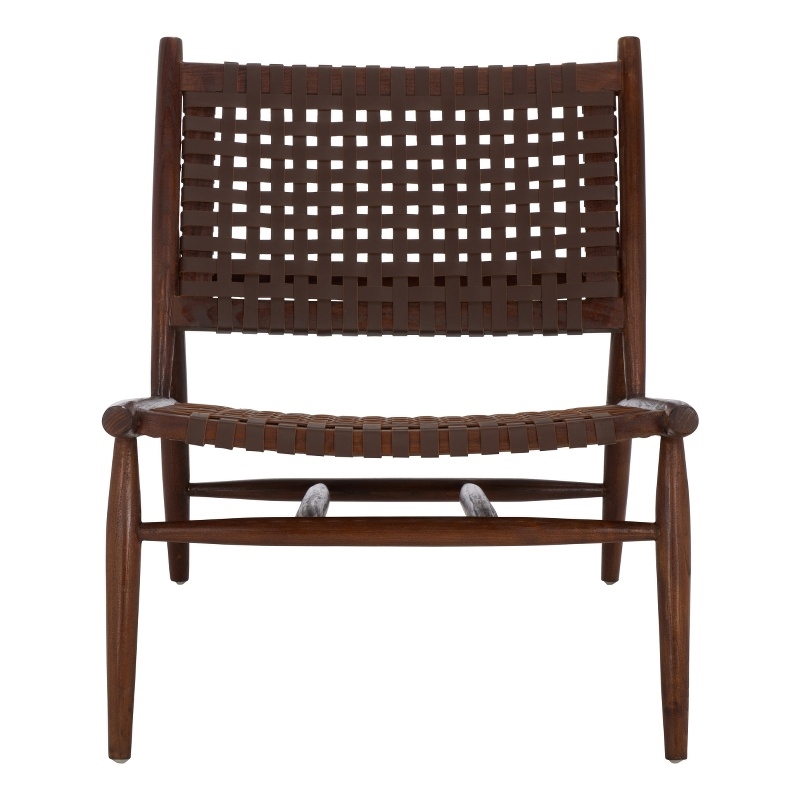 Safavieh Soleil Leather and Wood Accent Chair in Amber / Brown