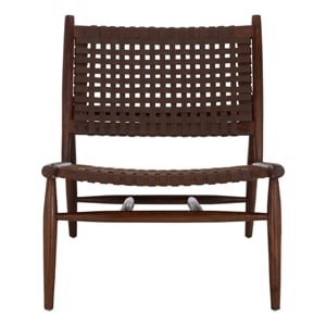 Safavieh Soleil Leather and Wood Accent Chair in Amber / Brown