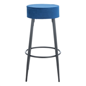 Safavieh Bohden Velvet and Wood Round Bar Stool in Navy / Black