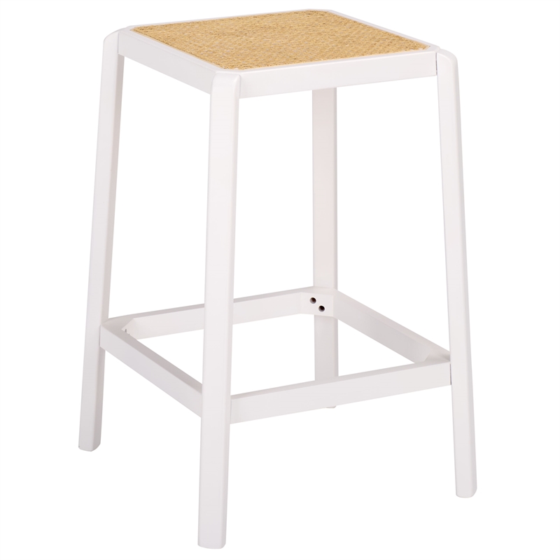 Safavieh Silus Wood Backless Cane Counter Stool in White / Natural