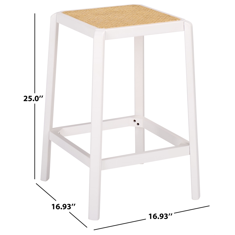 Safavieh Silus Wood Backless Cane Counter Stool in White / Natural