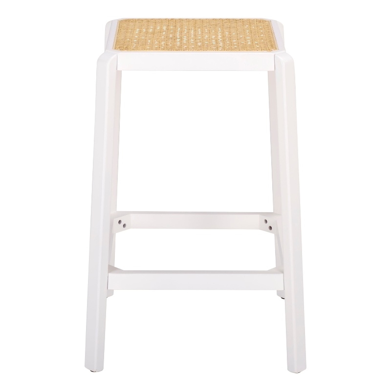 Safavieh Silus Wood Backless Cane Counter Stool in White / Natural