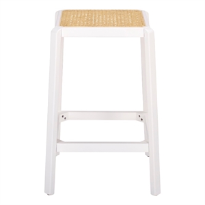 Safavieh Silus Wood Backless Cane Counter Stool in White / Natural