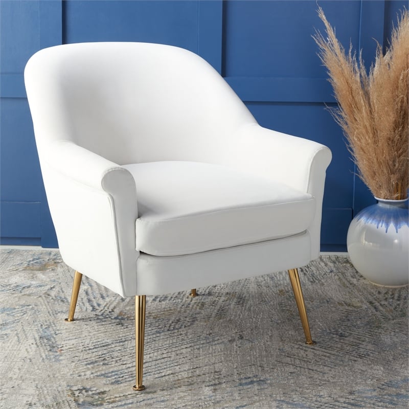 Safavieh Rodrik Wood and Fabric Accent Chair in White