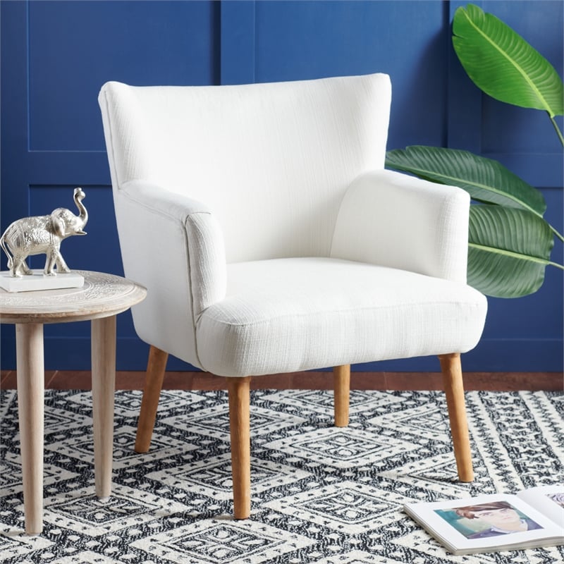 Safavieh Delfino Wood and Fabric Accent Chair in White