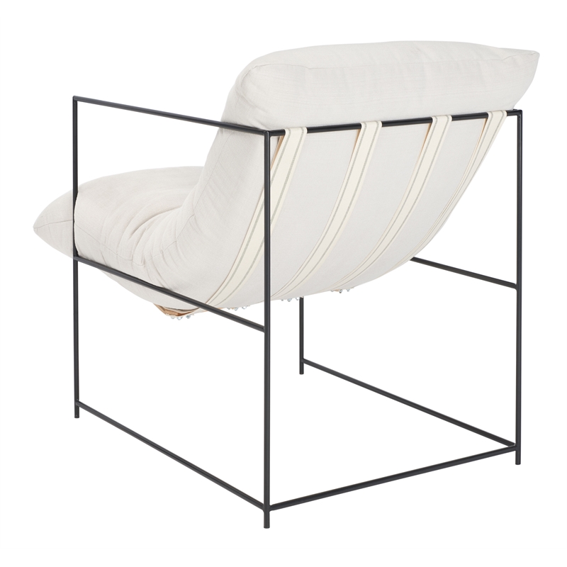 Safavieh Portland Iron and Fabric Pillow Top Accent Chair in Ivory / Black