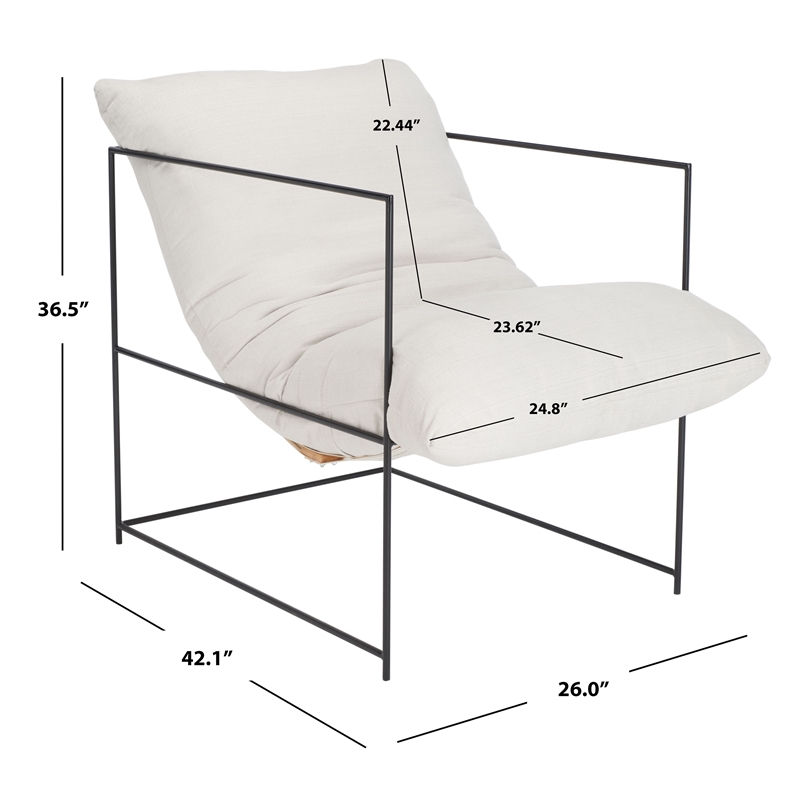 Safavieh Portland Iron and Fabric Pillow Top Accent Chair in Ivory / Black