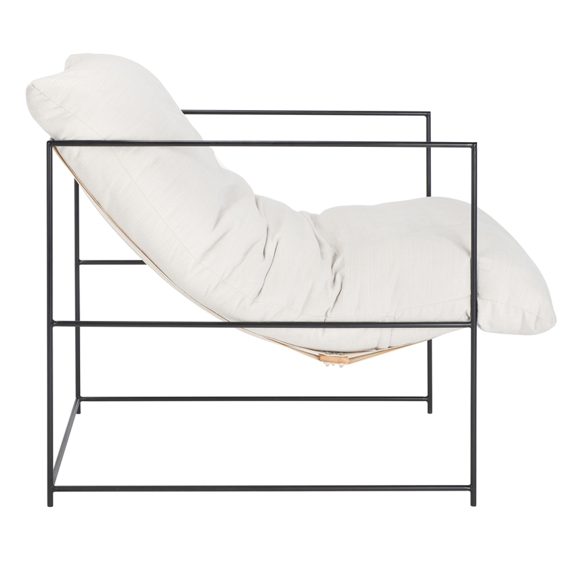 Safavieh Portland Iron and Fabric Pillow Top Accent Chair in Ivory / Black