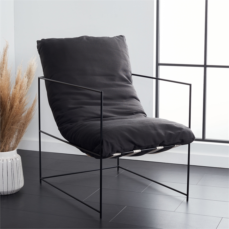 Safavieh Portland Metal and Wood Pillow Top Accent Chair in Black /Black