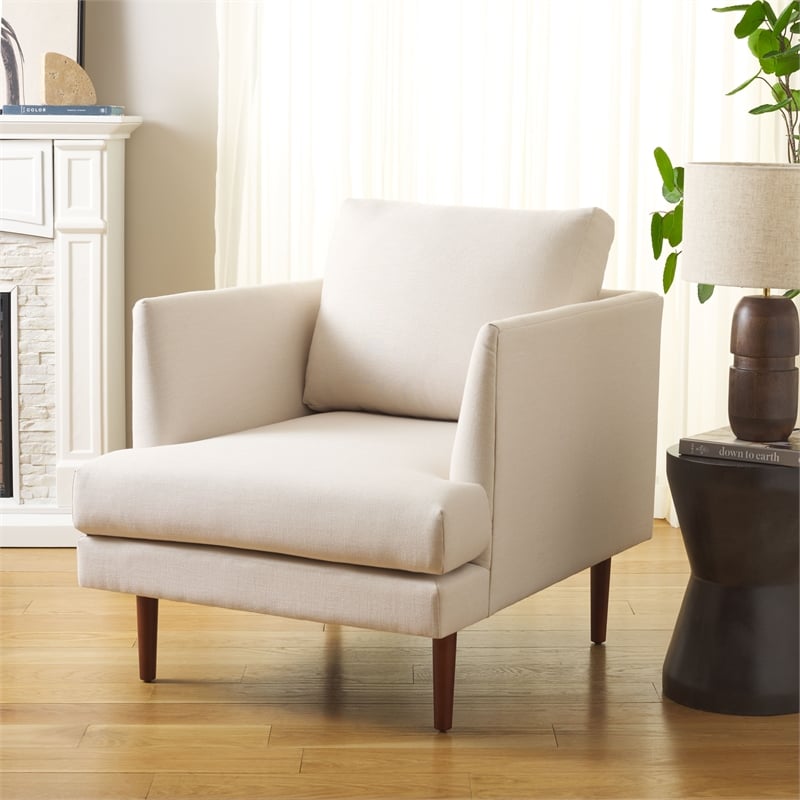 Safavieh Hampshire Wood and Fabric Accent Chair in Cream /Walnut