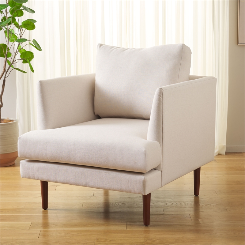 Safavieh Hampshire Wood and Fabric Accent Chair in Cream /Walnut