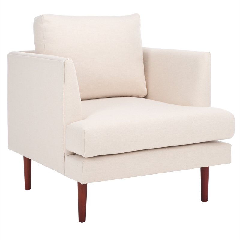 Safavieh Hampshire Wood and Fabric Accent Chair in Cream /Walnut
