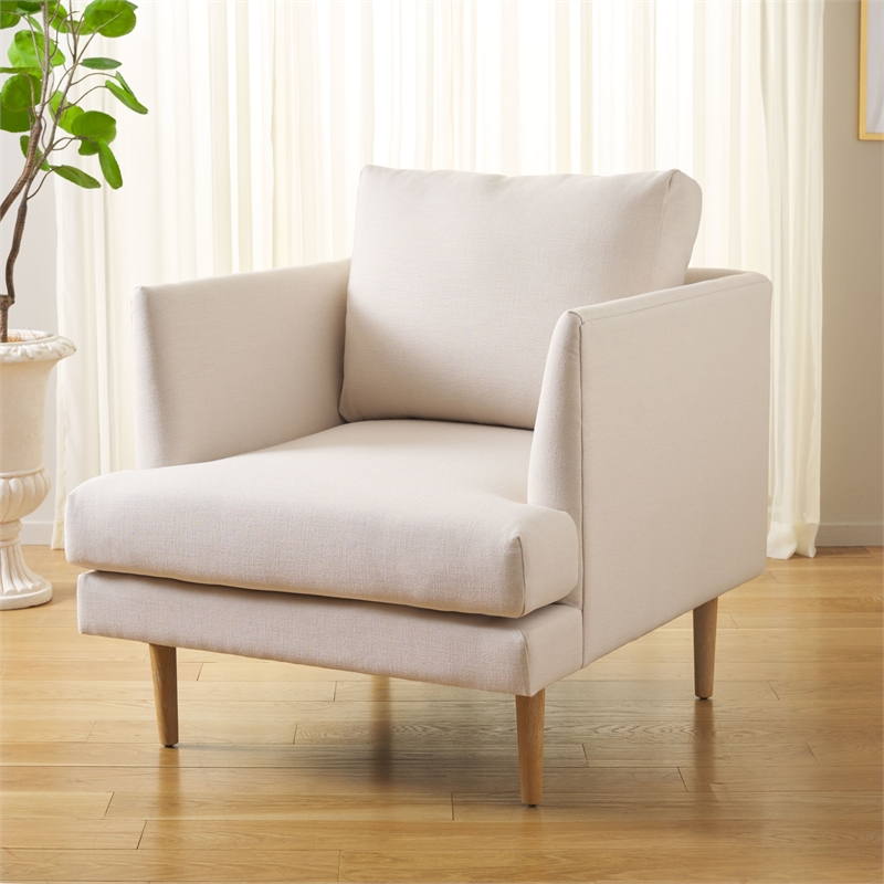 Safavieh Hampshire Wood and Fabric Accent Chair in Cream / White