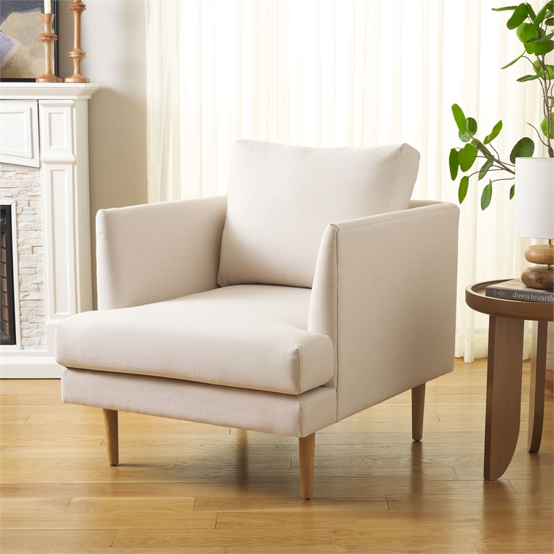 Safavieh Hampshire Wood and Fabric Accent Chair in Cream / White