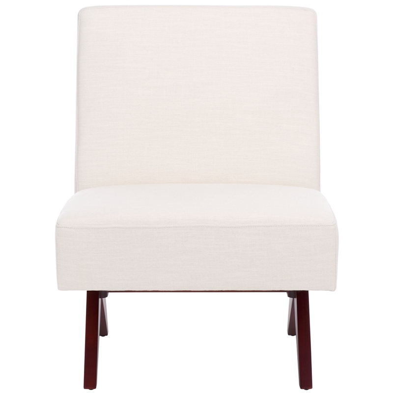 Safavieh Oliviadella Wood and Fabric Accent Chair in Cream / Walnut