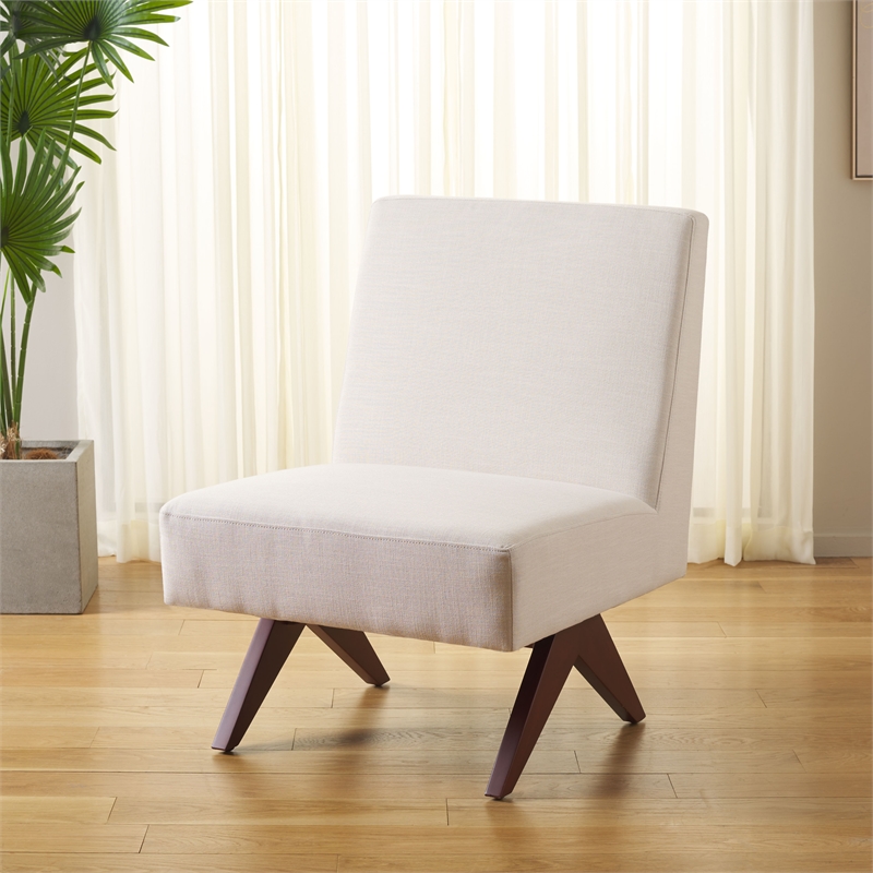Safavieh Oliviadella Wood and Fabric Accent Chair in Cream / Walnut
