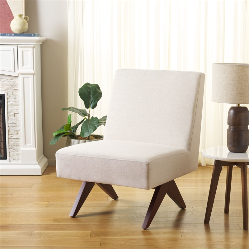 Safavieh Oliviadella Wood and Fabric Accent Chair in Cream / Walnut