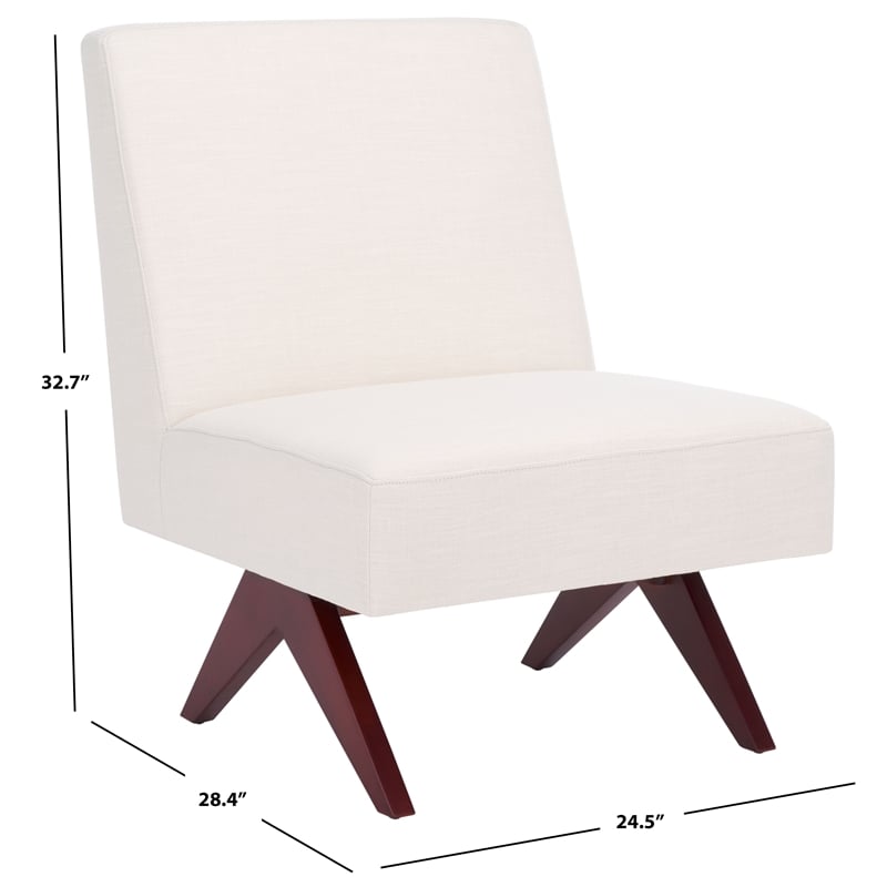 Safavieh Oliviadella Wood and Fabric Accent Chair in Cream / Walnut