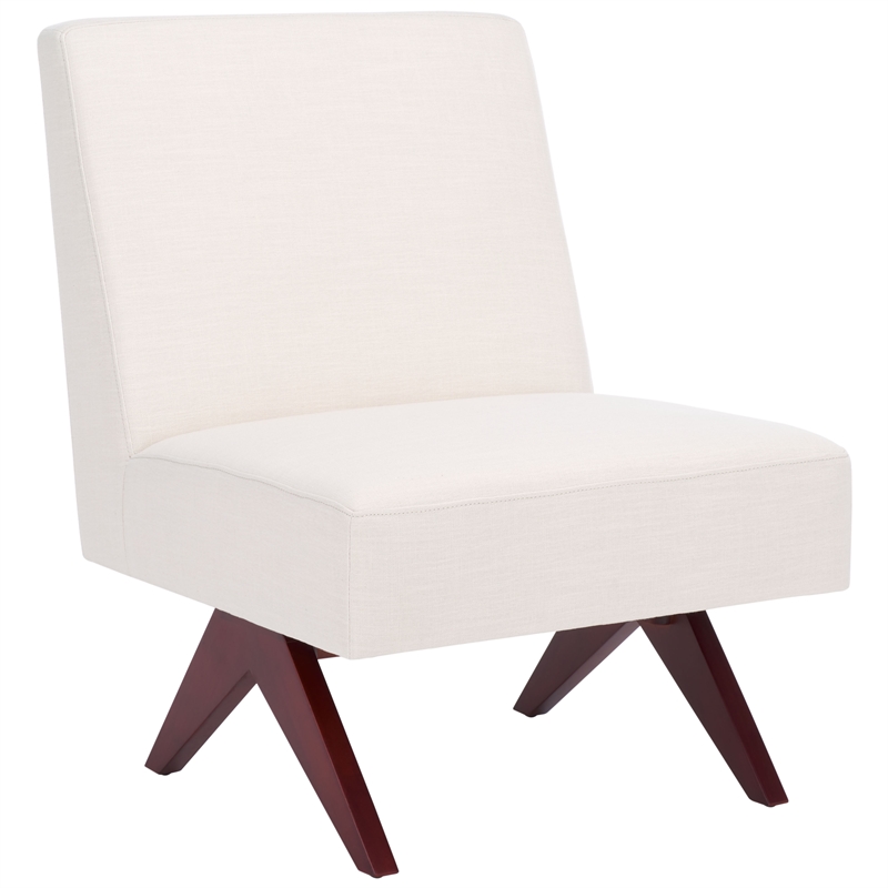 Safavieh Oliviadella Wood and Fabric Accent Chair in Cream / Walnut
