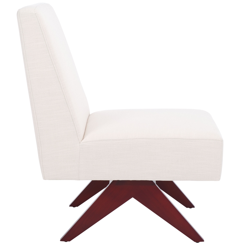 Safavieh Oliviadella Wood and Fabric Accent Chair in Cream / Walnut