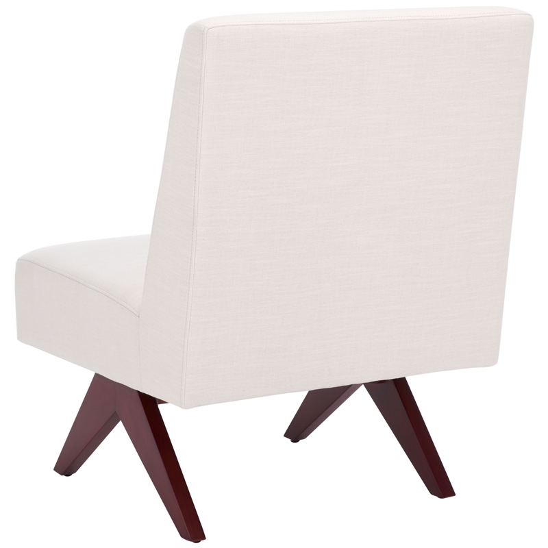 Safavieh Oliviadella Wood and Fabric Accent Chair in Cream / Walnut