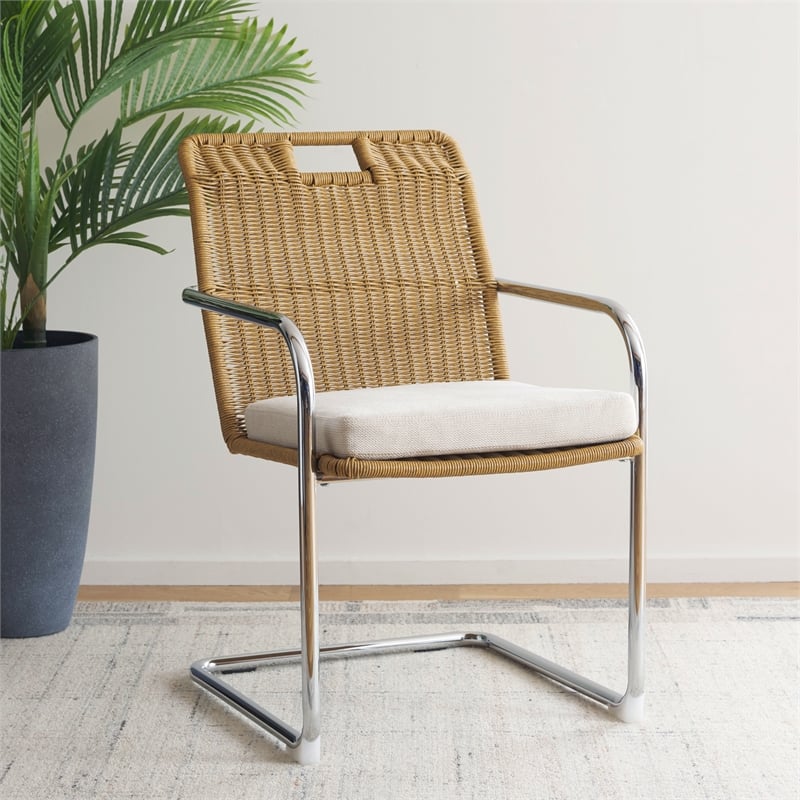 Safavieh Malou Steel and Wood Dining Chair in Cream / Natural